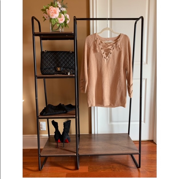 Chicwish Lace-up Mood Sweater in Camel, S/M - Picture 2 of 8